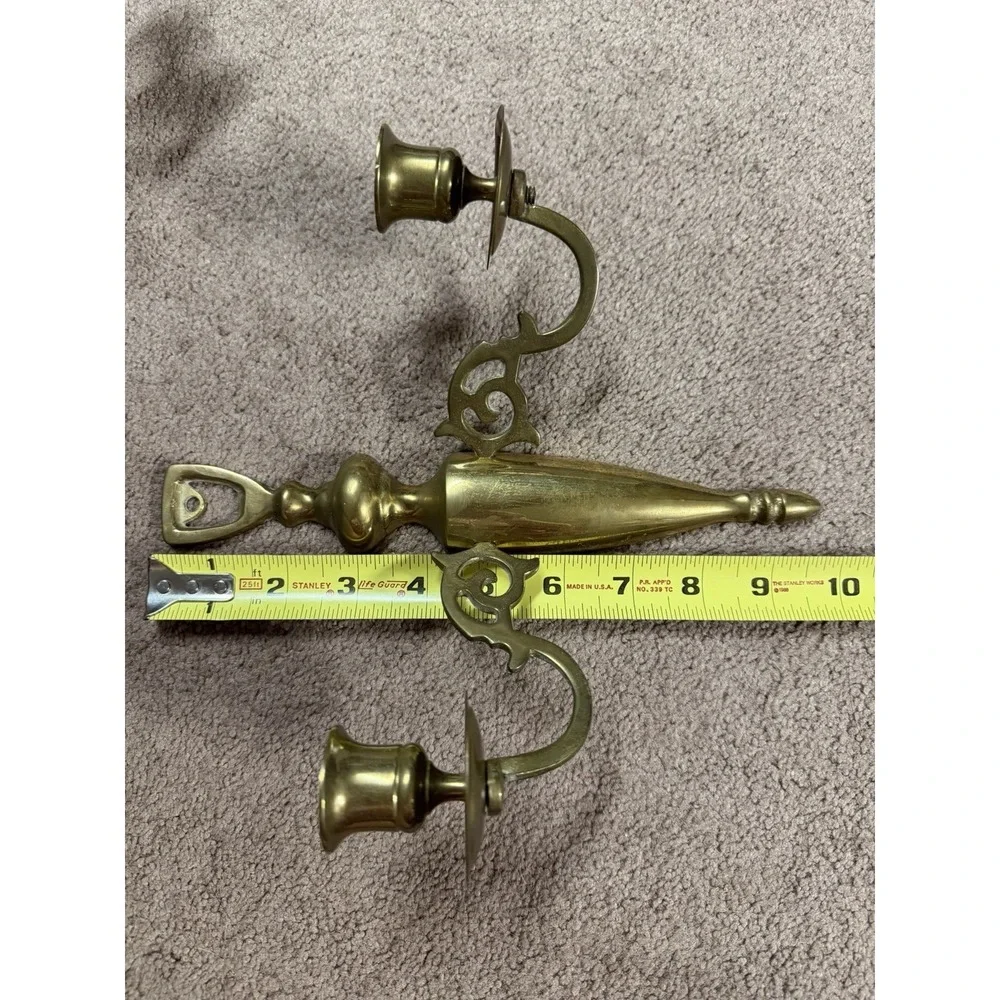 Vintage Solid Brass 2 Arm Candle Holder Wall Mounted Sconce Candelabra 10
